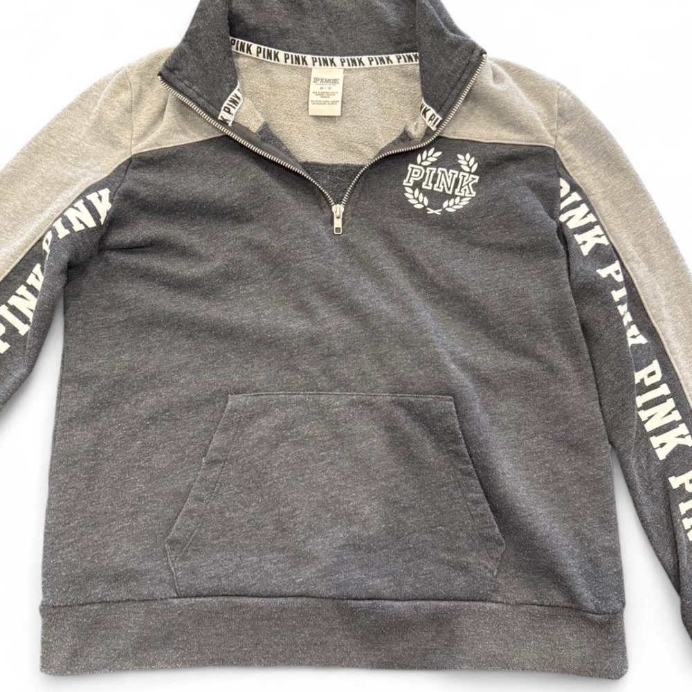 Victoria's Secret PINK Zip-Up Sweater in Gray and Cream